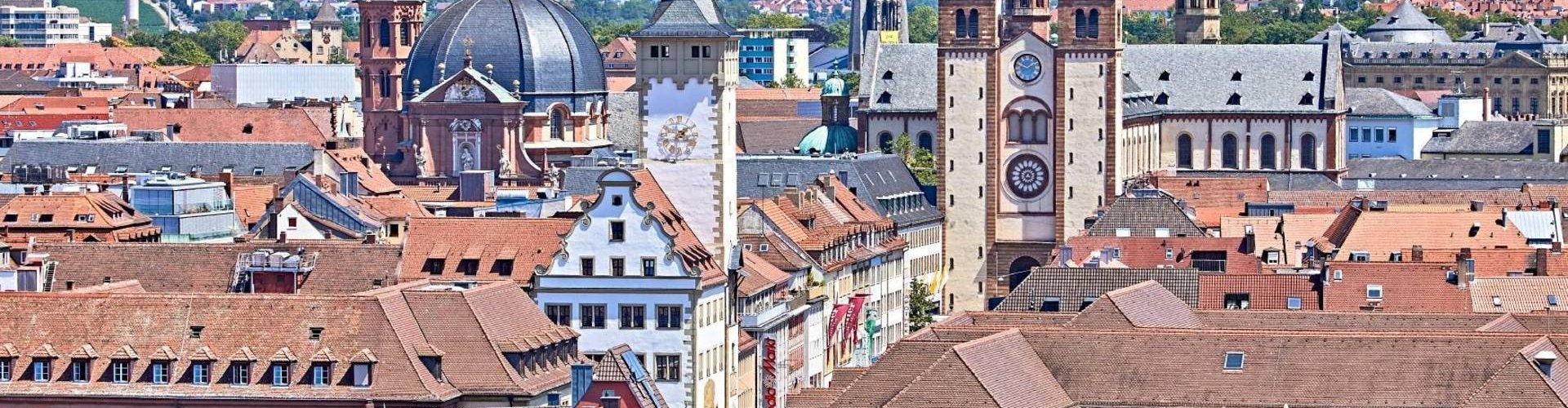 Luxurious limousine parked in front of Wurzburg landmark